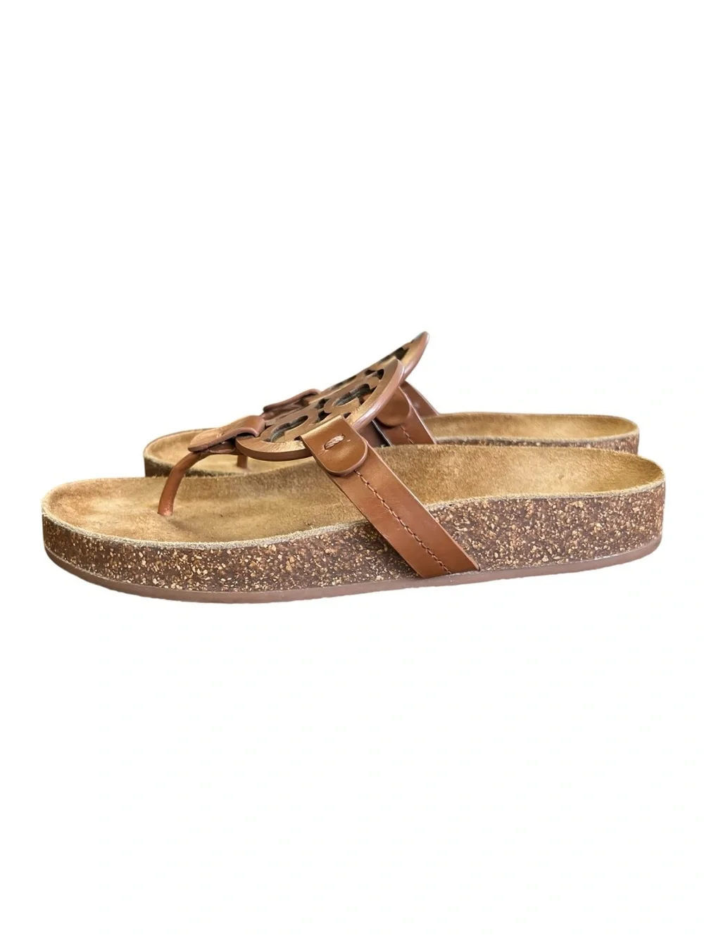 Tory Burch Women’s Tan Leather Cork Miller Cloud Thong Flip Flop Sandals Sz 5